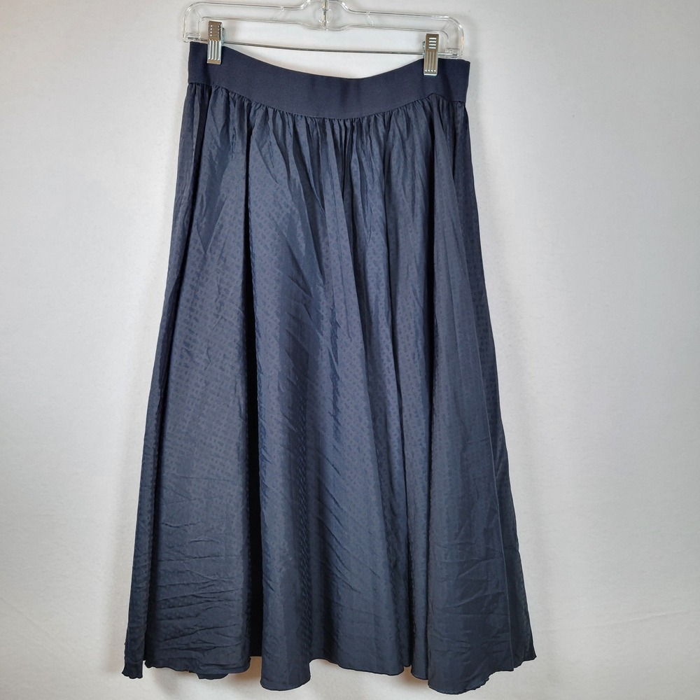 Hugo Boss Womens Skirt A-Line Midi Elastic Waist Jacquard Size 10 Dark Blue